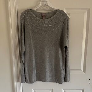 Chico's Silver Embellished Long Sleeve Top Size 0